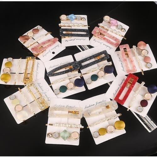 2020 New 3PCS/Set Pearls Acetate Hair Clips For Women Girls Fashion Sweet Colorful Hairpins Barrettes Hair Accessories Set