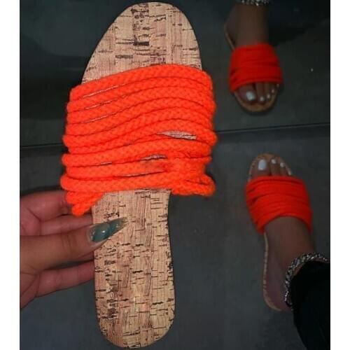 Candy color home Spring and summer 2020 new women hemp rope strap flat bottom casual durable slippers outdoor wild sandals ms