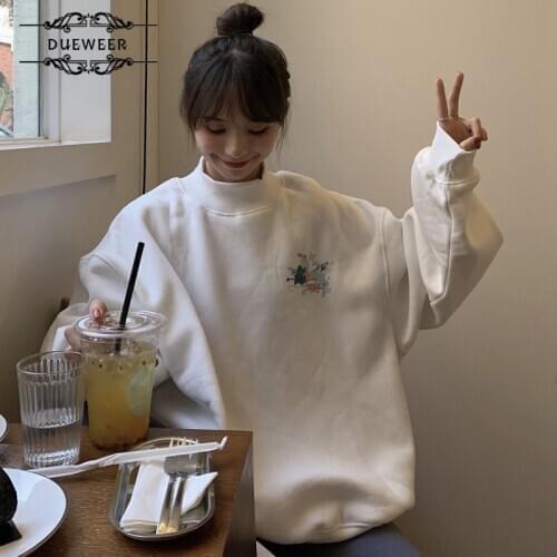 Women Hoodies Womens Pullover Printed Turtleneck Sweatshirts Warm Plus Velvet Oversize Pullovers All-match Korean Style Casual