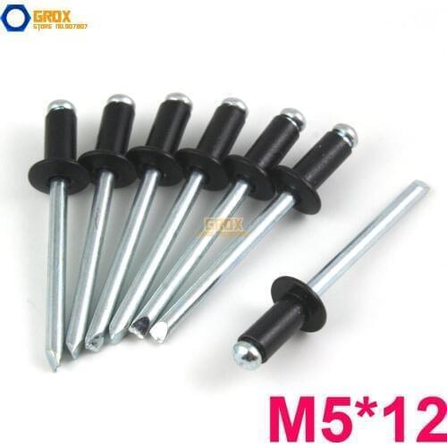 100 Pieces M5*12 Aluminum Blind Rivet Pop Rivet Dome Head Open End Black
