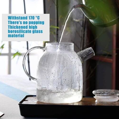 1000ml/1600ml Glass Kettle Water Jug Heat Resistant Teapots with Transparent Lid Home Office C1