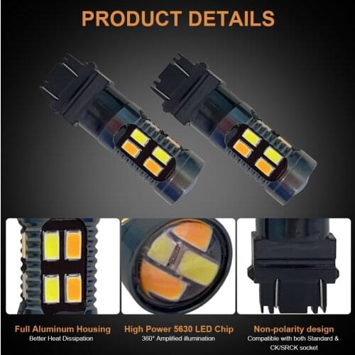2PCS 3156 3157 LED Bulb 12-24V Car Headlight DRL Turn Signal White Amber Daytime Running Light 20LED PY21/5W Head Lamp Support