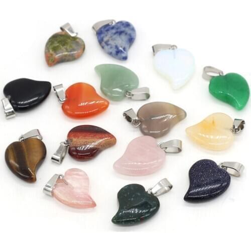 Natural Tiger Eye Stone Rose Quartzs Pendant Heart Shape Stone Pendant for Jewelry Making DIY Accessories Fit Necklaces 16x20mm