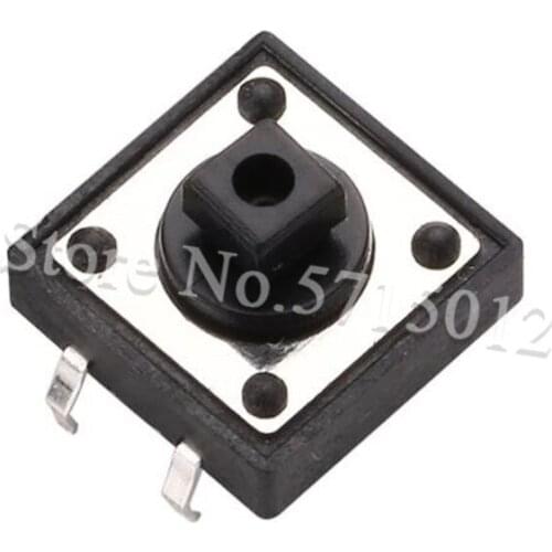 50pcsc 4 Pins Tap the Switch 12x12x7.3mm Yellow Black Square Head Vertical Straight Insert Tact Button Switches Microswitch