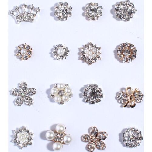 50PCS Chic Clear Crystal Rhinestone Buttons With Ivory Pearls For Wedding Invitations Decorative Alloy Metal Button U Pick