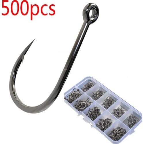 500 Pcs Fish Hook Set Carbon Steel Single Circle Fish Hook Fly Fishing Tackle Thorn Carp Hook Sea Fishing Tackle Accessories