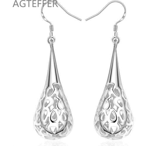 AGTEFFER 925 Sterling Silver Water droplets/Raindrop Earring For Women Wedding Engagement Party Fashion Charm Jewelry