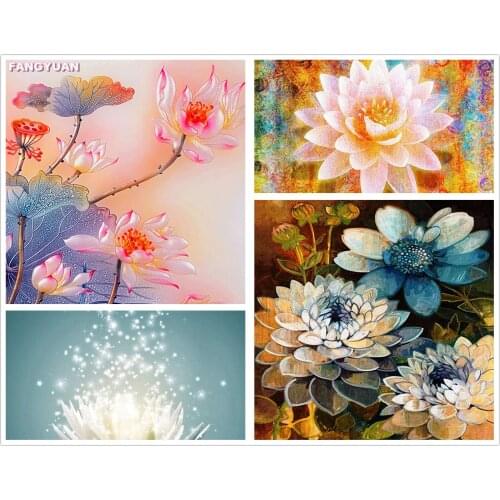 Diy Diamond Painting Flowers Lotus 3D Cross Stitch Pattern Mosaic Diamond Embroidery Rhinestone Painting Crystal Home Decor Gift