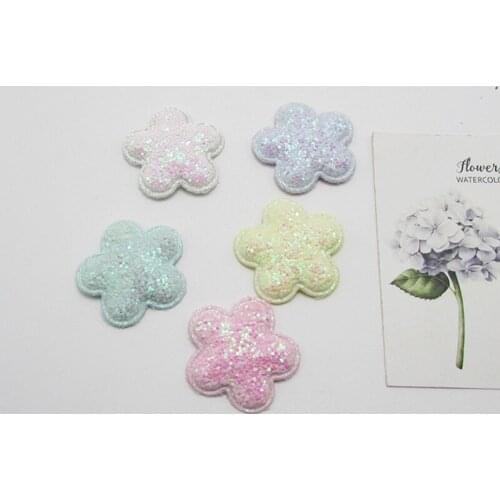 30pcs 4cm shiny flower Padded Patches Appliques For Clothes Sewing Supplies DIY Hair Bow Decoration free shipping