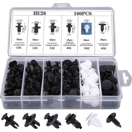 100pcs Auto Fastener Clip Mixed Car Body Push Retainer Pin Rivet Bumper Door Trim Panel Retainer Fastener Kit car accessories