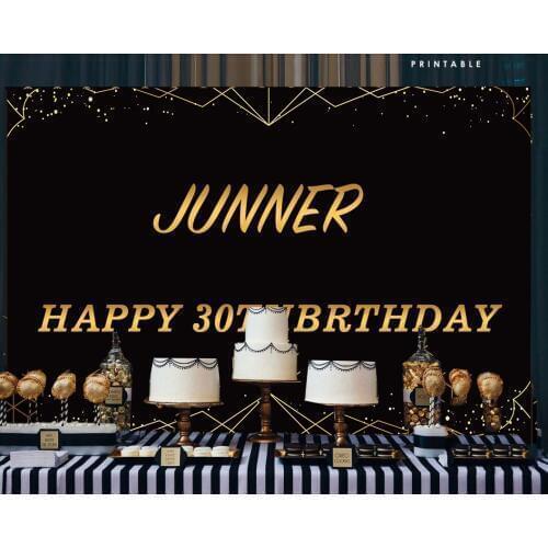 BEIPOTO Black and Gold Birthday Backdrop Glitter Adults Party Decorations Photography Background Photo Booth Banner props B-475