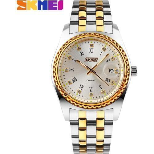 SKMEI New popular Brand Men woman lovers fashion Watches analog quartz watch 30M waterproof auto date stainless steel band