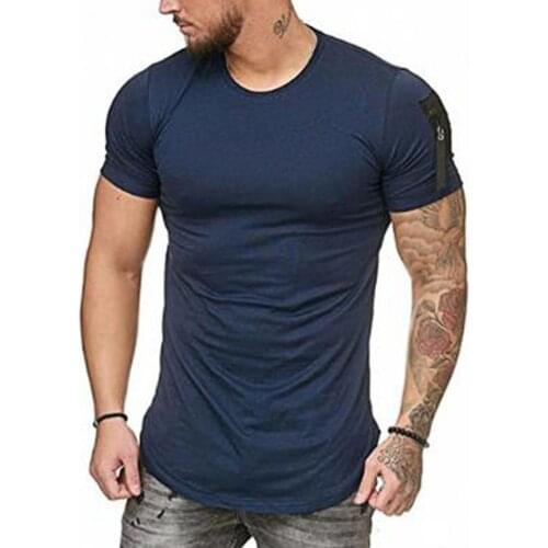 Short Sleeve Zipper Shoulder Streetwear Hip Hop Summer T Shirt Men Longline Curved Hem Tshirt Slim Funny T-Shirt Plus Size M-3XL