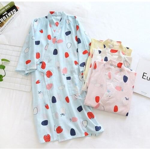 Summer Ladies Nightgown Pure Cotton Gauze Japanese Kimono Robes Women Thin Loose Soft Comfortable Spa Homewear Bathrobe Female