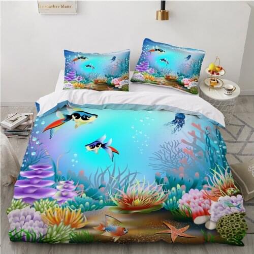 Childrens Bed linen set for home Bedding Set Blanket cover 150*200 Bed set 4pcs Kids Baby Cartoon Underwater world fish