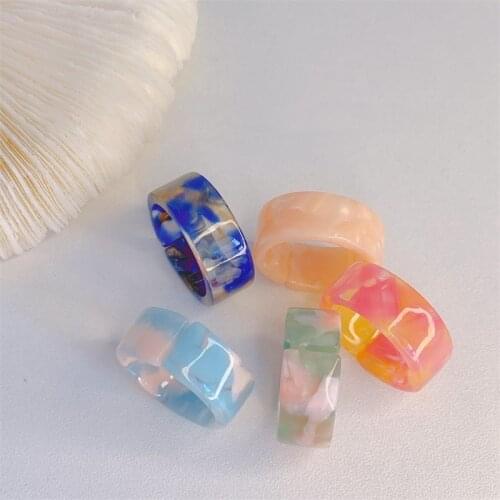 Round Acrylic Ring 2021 New Trendy Korean Vintage Transparent Colorful Resin Ring For Women Finger Jewelry Boho Couple Gifts