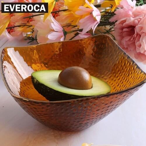 Nordic Style Phnom Penh Square Hat Glass Salad Bowl Japanese Transparent Hammered Vegetable and Fruit Bowl Dinner Plate