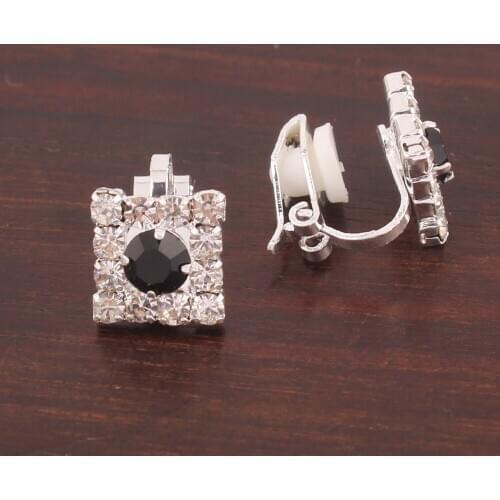 GRACE JUN Small Square Shape Rhinestone Clip on Earrings No Pierced for Girls Luxury Fashion Cuff Earrings Ear Clip Jewelry Gift