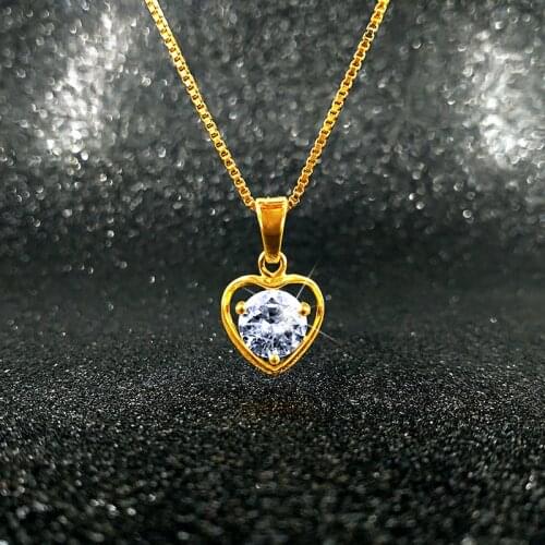 Statement Necklace for Women 18K Gold Filled Bijoux Heart-shape Zircon Crystal Pendant Wedding Clavicle Chain Choker Jewelry