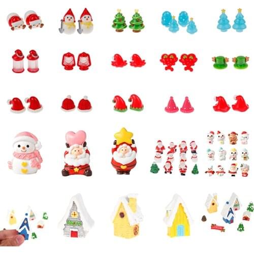 Miniature Christmas Snowman Figurine Home Decoration Fairy Garden Cartoon Animals Statue Bonsai Ornament Resin Craft Gift 1/2pcs