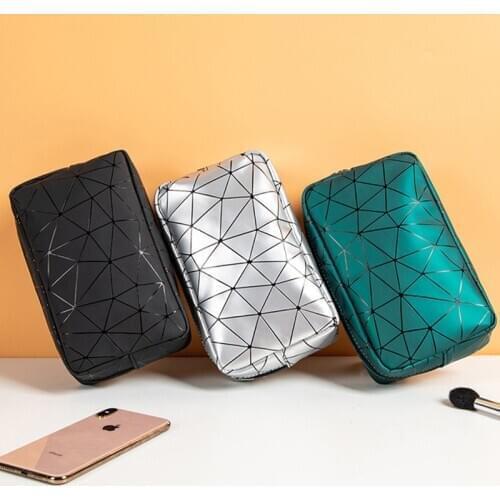 Fashion Diamond PU Cosmetic Bag Portable Females Travel Toiletries Organizer Waterproof Storage Make Up Cases