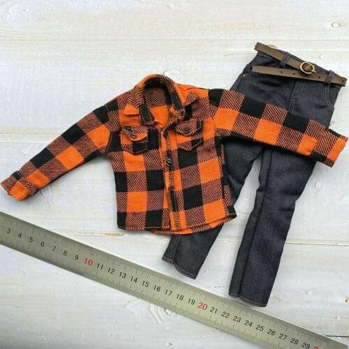 1/6 Scale Male Clothes Orange Plaid Long Sleeve Shirt Jeans Suit Dolls Casual Outfits Clothing Set for 12 inch Action Figuer