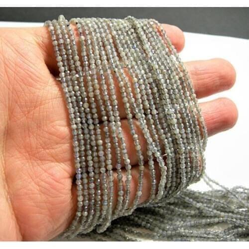 Lot of 5strings Labradorite - 2mm faceted round beads - full strand,Faceted Tiny beads-micro faceted,15.5"/string