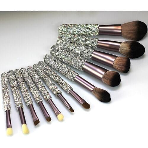 12 Set Makeup Brush Diamond Contour Loose Powder Shadow Horizontal Silkworm High Gloss Soft Bristle Cosmetic Tools Storage Box