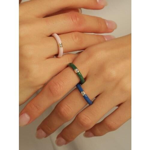 Zirconia enamel stackable plain ring set for women colorful pink red green blue orange purple summer harajuku cute jewelry girls