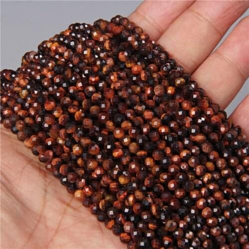 Natural Micro Faceted Red Tiger Eye Gem Stone Beads Loose Spacer Beads For Bracelet Necklace Accessories Jewelry Making 2/3MM