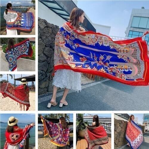 2020 NEW large 90x180cm Summer Cover-Ups Wrap shawl Print Twill cotton Pareo Swimsuit Bikini Cover Up Autumn Beach Sarong Mats