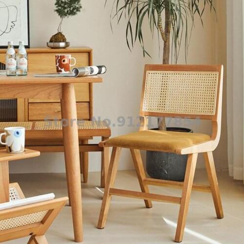 Japanese-style cherry wood dining chair ins makeup chair simple modern home Nordic rattan solid wood leisure backrest chair