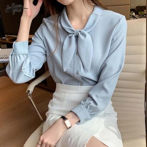 Office shirts long sleeve blouses Blusas fashion blouses and shirts plus size chiffon shirt shirt bow tie 10686