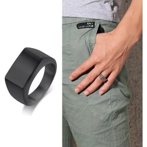 Onlysda Mens High Polished Fashion Mans 316L Stainless Steel Biker Unique Silver Golden Black Square Ring For Men Gift OSR372