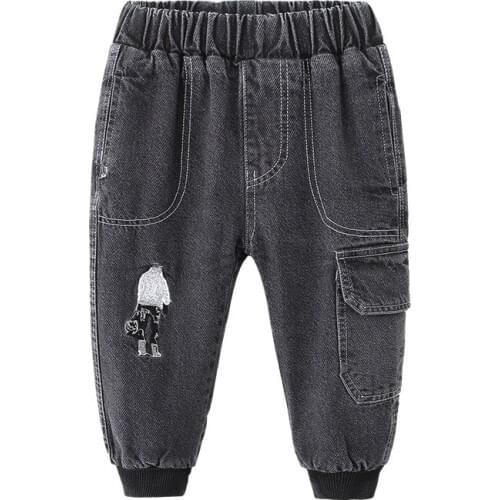 2020 Autumn Winter Boy Kids Jeans Fashion Solid Pocket Plus Velvet Warm Denim Pants for Boy 2-9 Years Child Casual Trousers