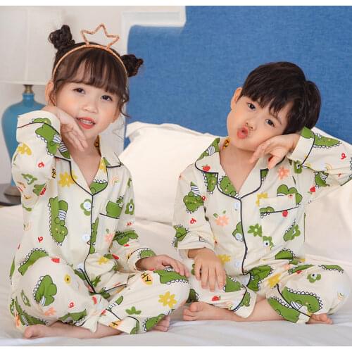 Autumn Winter Boys Long Pajamas Sets 2020 Cute Home Sleepwear Girls Long Kids Pijamas Girl Short Top Pant Print Kids Pajamas Set
