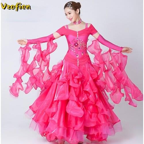 Modern Dance Dress Embroidered Waltz Tango National Standard Dance Competition Performance Costume Long Sleeve Foxtrot Dress