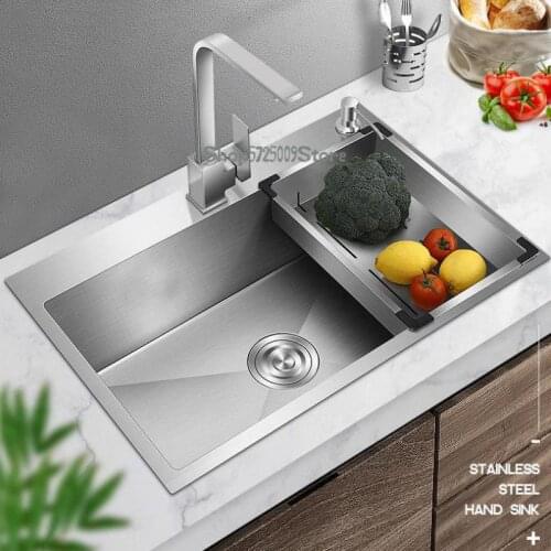 Handmade Sink Single-slot Thickened Vegetable Sink 304 Stainless Steel Sink Single Basin Sink Wash Vegetable Basin Kitchen House