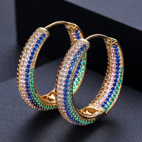 Janeklly trendy Geometric aretes Aros Hoop Earrings For Women Accessories Cubic Zirconia Earrings Jewelry pendientes mujer moda
