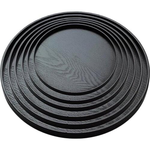 Serving Tray Wooden Round Food Butler Breakfast Platter - Black