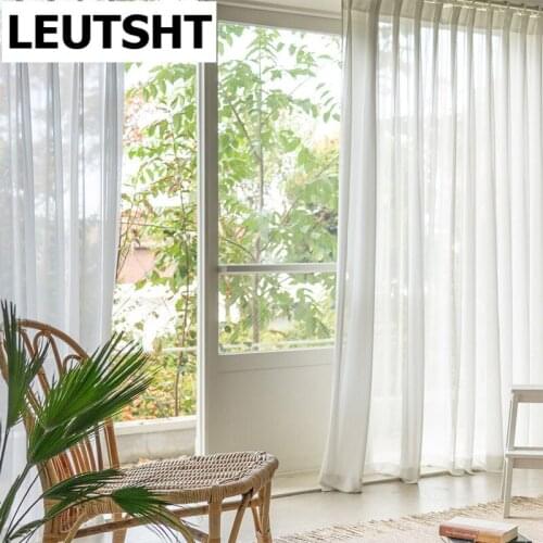 Modern Curtains for Living Dining Room Bedroom Chiffon White Simple Solid Color Semi-shading Screen Fashion Modern Tulle Curtain