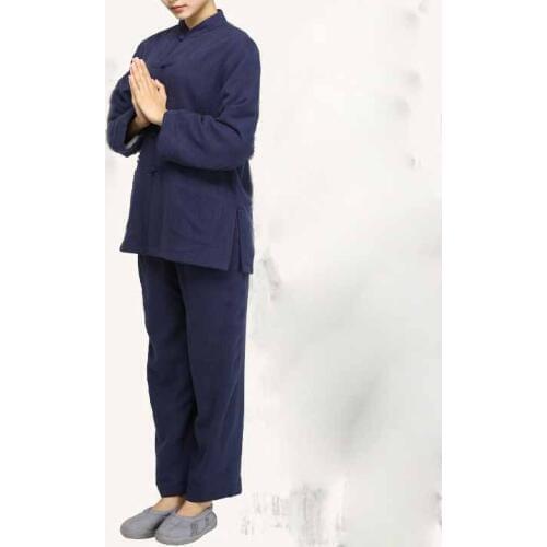 4color blue/gray Unisex cotton&linen Winter warm lay meditation suits martial arts uniforms nun tang zen suit clothing