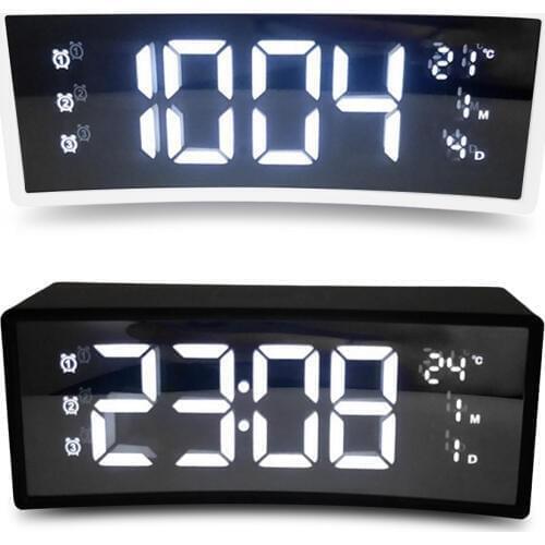 USB Charger Alarm Clock Curved Surface Screen Floating LED Display Smart Alarm Electronic Clock Digital LED Clock