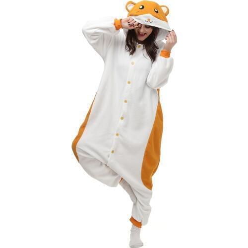 Adult Polar Fleece Kigurumi Hamtaro Cosplay Costume Cartoon Animal Onesies Pajamas Halloween Carnival Masquerade Party Jumpsuit