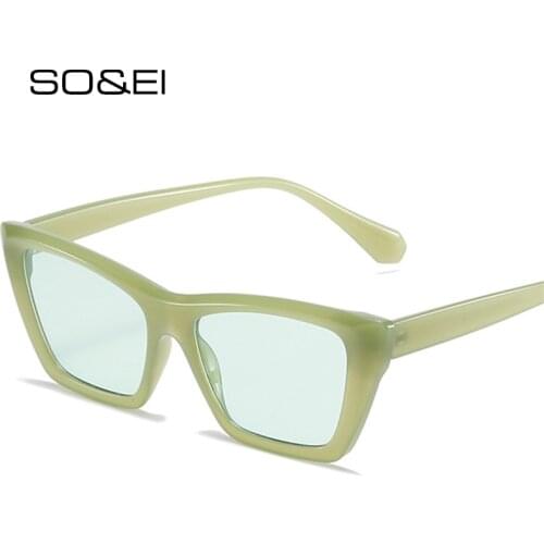 SO&EI Retro Cat Eye Sunglasses Women Fashion Jelly Color Eyewear Trending Men Shades UV400 Green Yellow Sun Glasses
