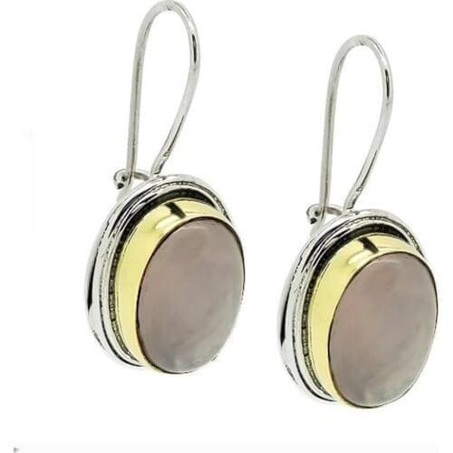 Silver Pink Quartz Stone Women Earrings
