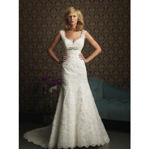 Free shipping 2016 new formal dress white lace backless crystal bridal belt beaded sexy wedding dresses fish tail bridal gowns