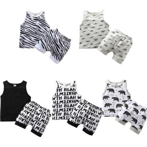 2020 Newborn Infant Baby Boys Clothes Cartoon Print Sleeveless Vest Tops+Shorts 2pcs Sets 0-3Y