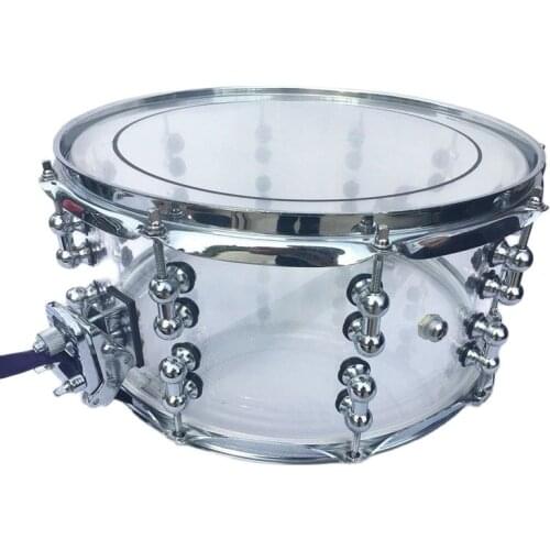 1 Piece 14inch Dia 6.5inch Depth Transparent Acrylic Snare Drum with Silver Color 2mm Iron Hoop and Alloy Single Side Drum Lug