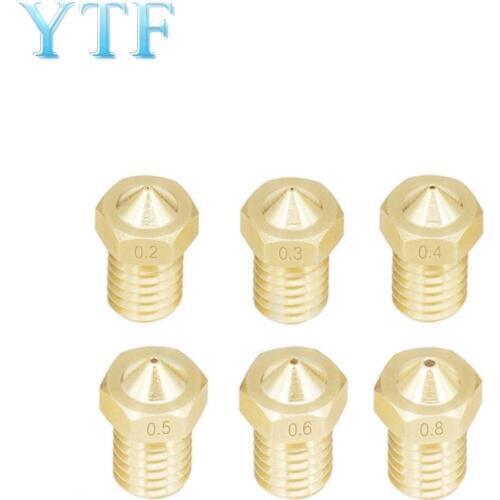 100pcs 3D Printer Parts E3D V5 V6 M6 Threaded Nozzle 0.2 0.25 0.3 0.4 0.5 0.6 0.8 1.0mm For 1.75mm 3.0mm Filamnet Full Metal